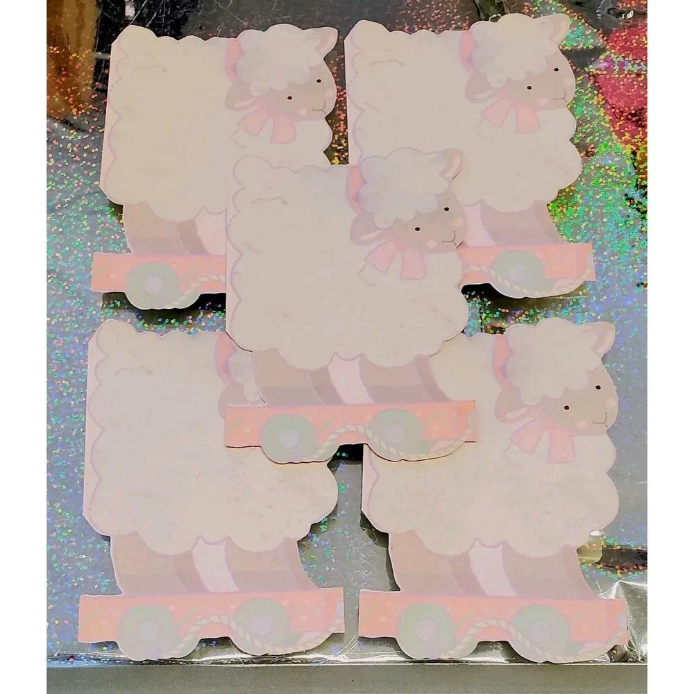 Vtg Birth Announcements Set Of 5 Lamb Pull Toy Baby Girl Hallmark Cards Unused